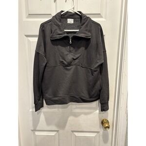 Anthro WILO The Label Womens Quarter Zip Pullover Charcoal Gray French‎ Terry M